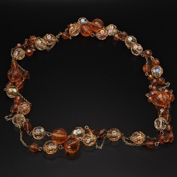 LONG Warm Toned Faceted Beaded Chain Necklace with Aurora Borealis Accents - Picture 4 of 5